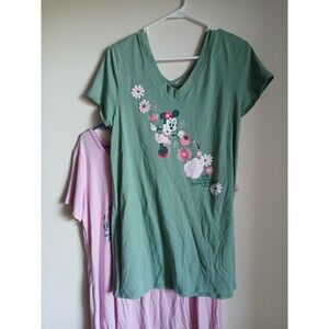 Disney Parks Minnie Mouse Women’s Set Of 2 T Shirt Pink & Green Large Short Slv